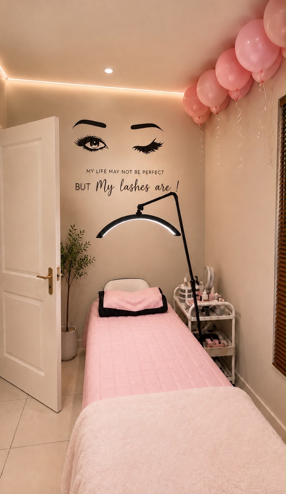Beautifly Wink lash treatment room with pink decor